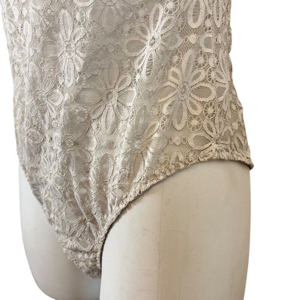 Victorias Secret Light Gray Lace Off The Shoulder Sheer Bodysuit Top Floral M - Picture 10 of 16